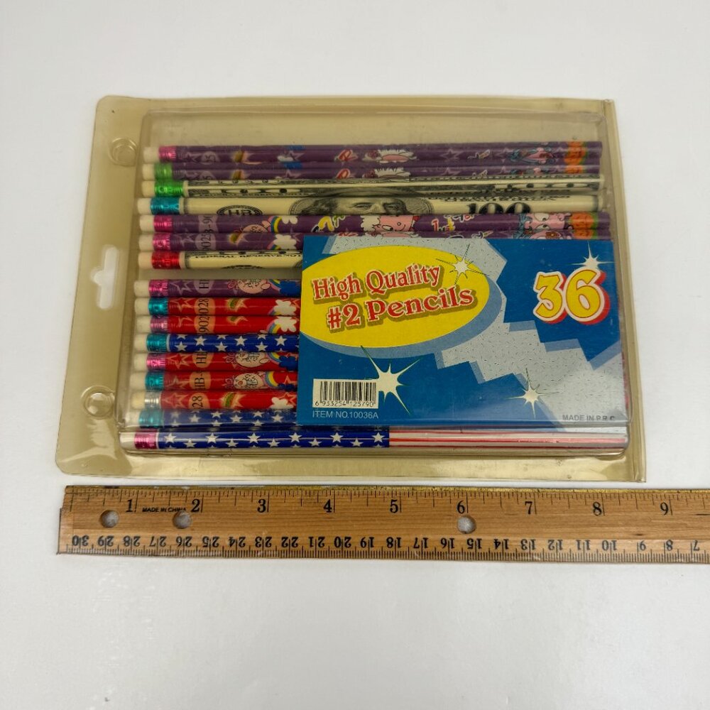 16 Vtg Pencils 90s Lead Designs Purple Pink‎ 100 Dollar Bills American Flag READ